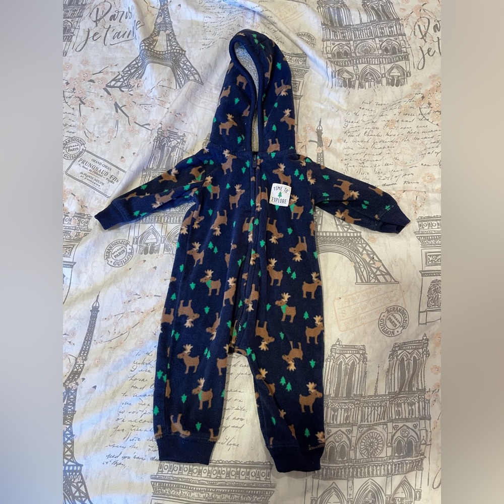 just one you by Carters Moose Time to Explore Hooded Fleece Onesie NB